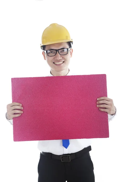 Ingeniero con una pancarta —  Fotos de Stock