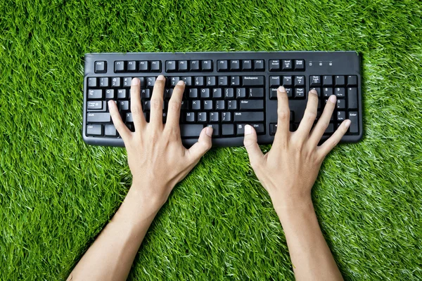 Psaní klávesnice na trávě — Stock fotografie
