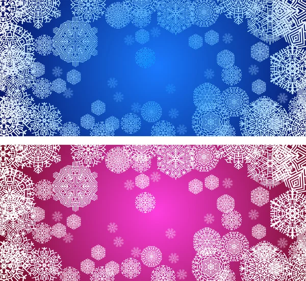 Banderas de Navidad a color con copos de nieve — Archivo Imágenes Vectoriales