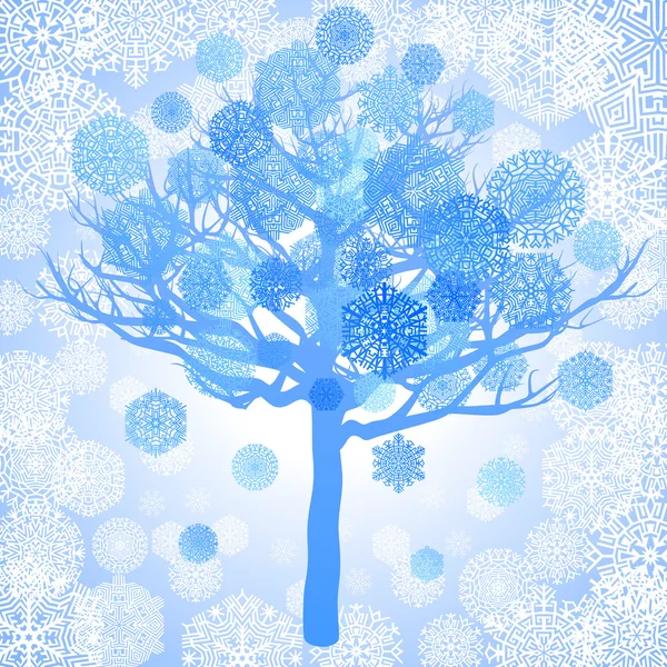 Niebieski płatki śniegu na drzewie — Wektor stockowy