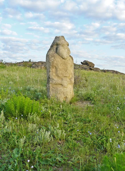 Stone idol in the steppe — Stock Photo, Image