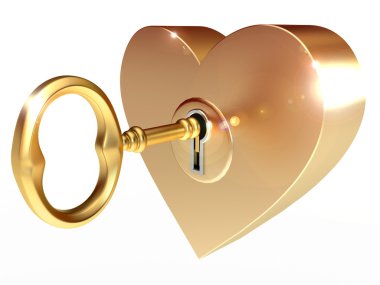 Golden key opens the heart clipart