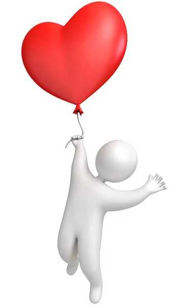 A szív alakú léggömb. Egy léggömb a repülő ember — Stock Fotó