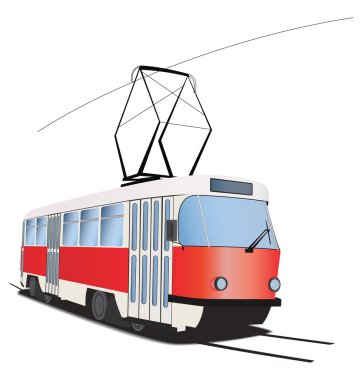 Classic Czech tramway in vector. Traditional colors clipart