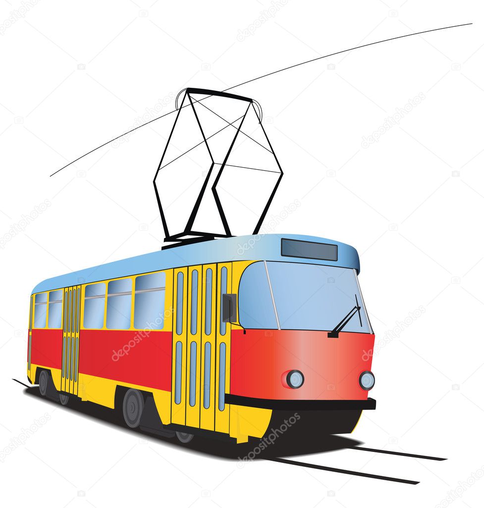 Classic Czech tramway in vector. Multicolored