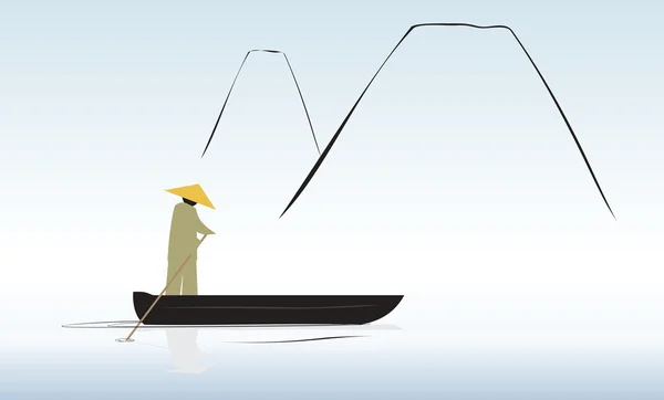Kinesisk man i båt — Stock vektor