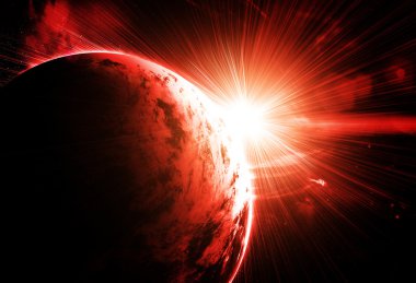 Red planet with a flash of sun clipart