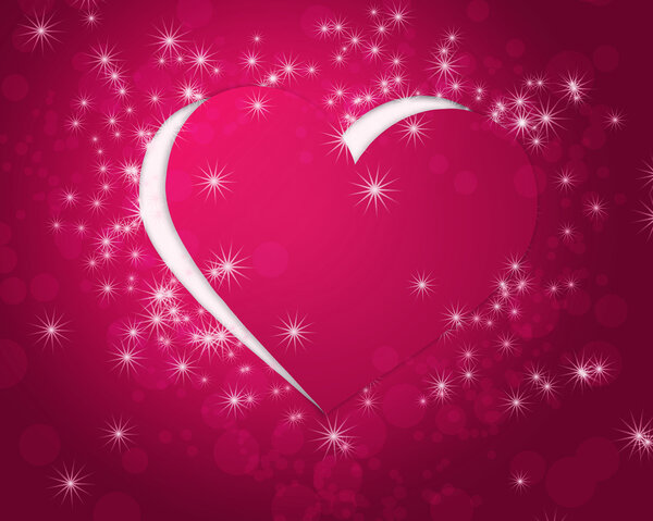 Pink paper heart cut off background