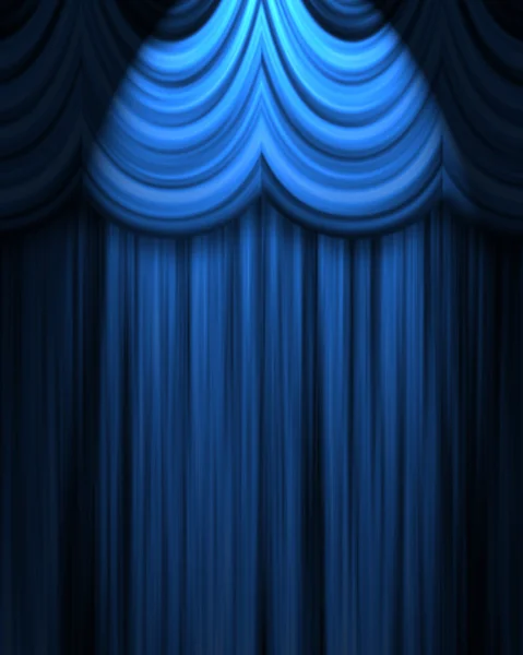 Blue theatre curtain with spotlight — Stock Photo, Image