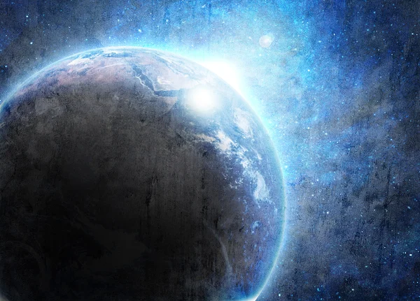 Μπλε γη στο διάστημα με την Ανατολή του ηλίου — Φωτογραφία Αρχείου