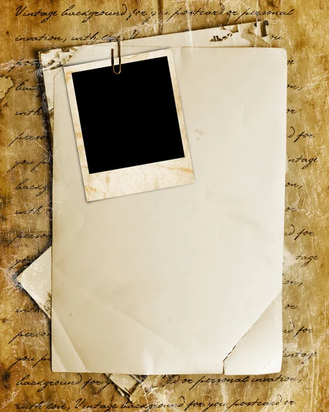 Vintage background with old paper, letters and photos — Stock Photo, Image