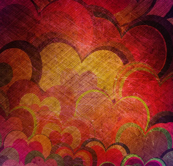 Fondo Grunge con corazones de colores — Stockfoto