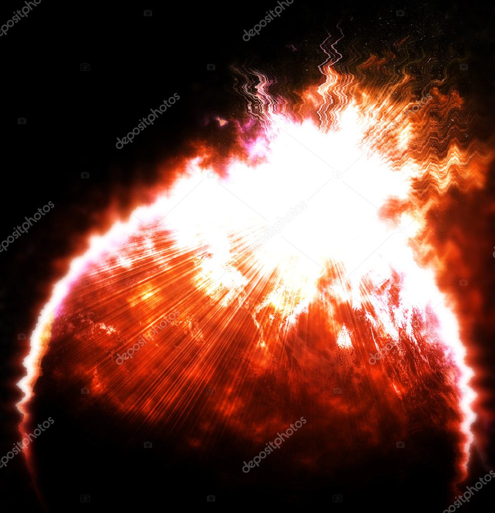 Planet with a flash of sun, abstract background