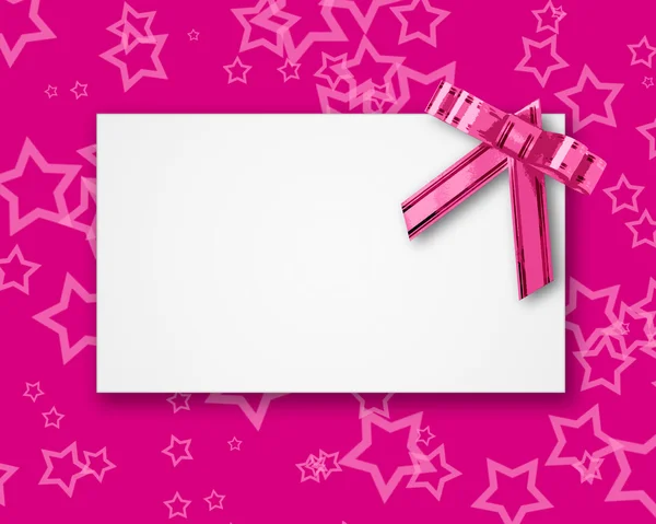 空白明信片带有粉红丝带的蝴蝶结绑 — 图库照片