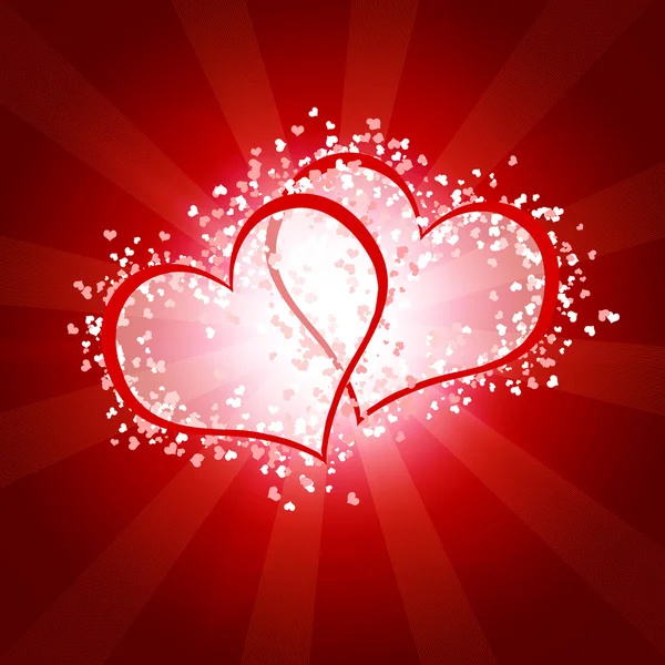 Two joint hearts against red backround with stripes — Stock Photo, Image