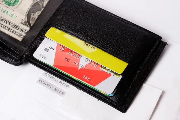 Plastic cards in purse — Stock Photo, Image