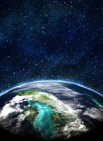 Blå jorden i rymden med stigande solen — Stockfoto