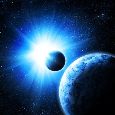 Two planets against the sun clipart