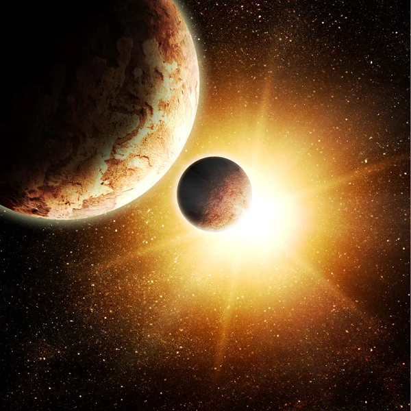 Dos planetas contra el sol — Foto de Stock