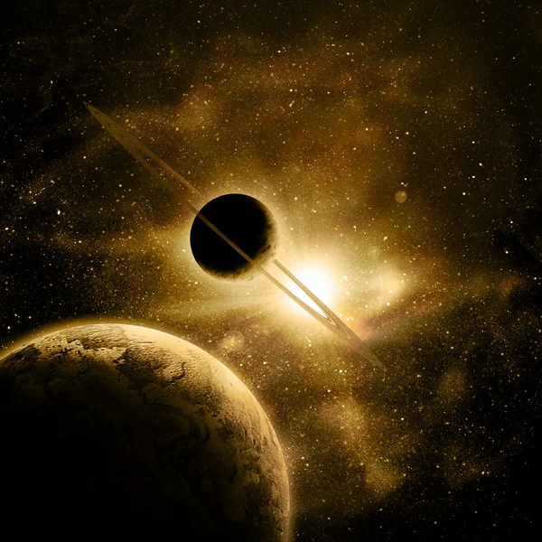 Planety przed słońcem w przestrzeni — Zdjęcie stockowe