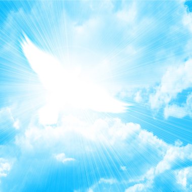 Glowing dove in a blue sky clipart