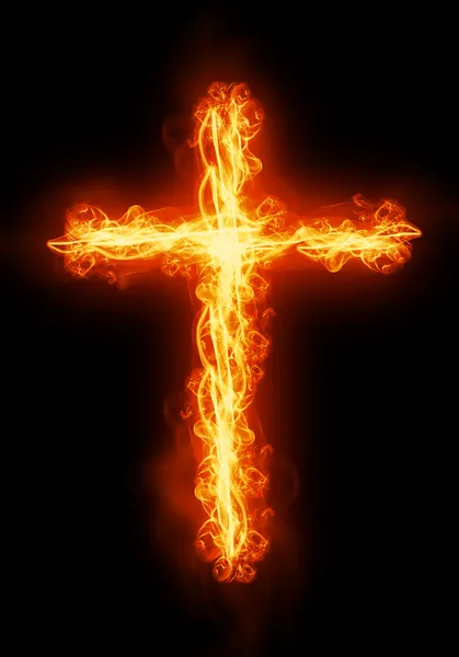 Cruz ardiendo en el fuego — Foto de Stock