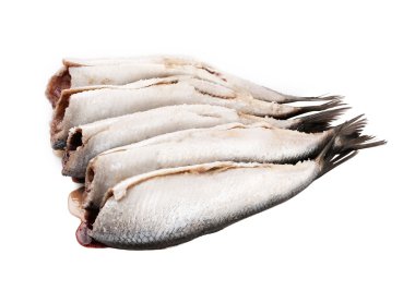 Fresh small scale fish without head on white background clipart