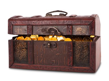 Wooden chest with gold coins clipart