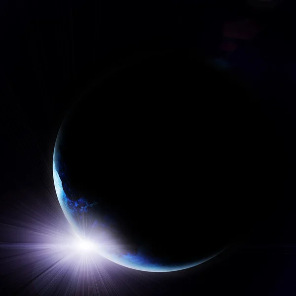 Εικονογράφηση του ανατέλλοντος ηλίου πάνω από το μπλε γη — Φωτογραφία Αρχείου