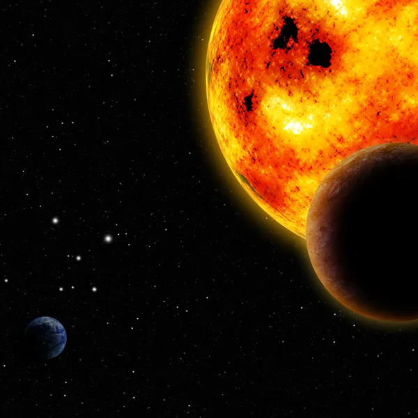 Słońce z innymi planetami w kosmosie — Zdjęcie stockowe