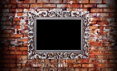 Vintage silver frame on the wall clipart