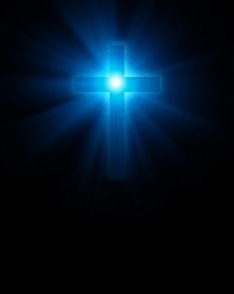 Blau leuchtendes christliches Kreuz — Stockfoto