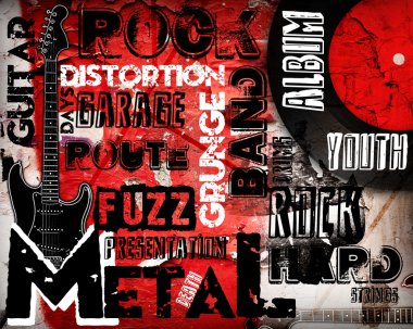 Rock Music poster on red wall clipart