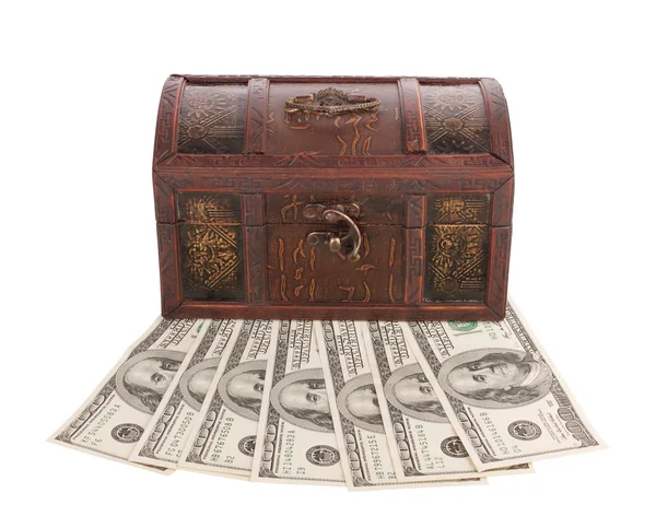 stock image Wooden chest with money