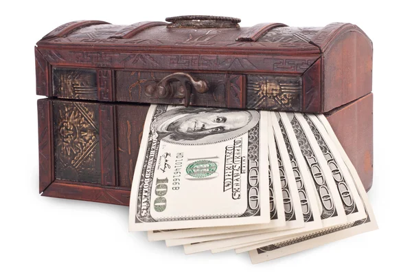 stock image Wooden chest with money