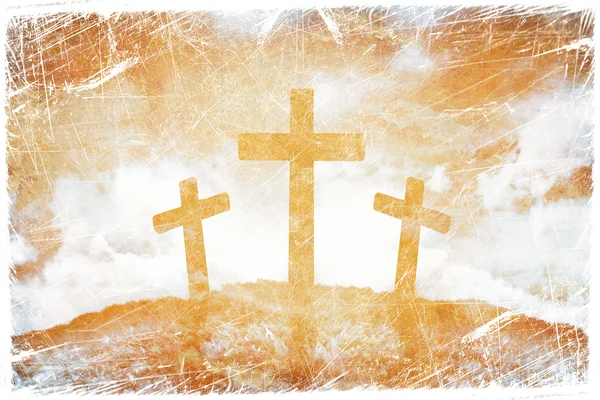 Silhouette von drei Kreuzen auf Grunge-Hintergrund — Stockfoto