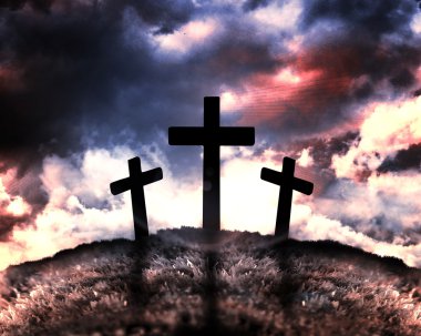 Silhouette of three crosses on a hill clipart