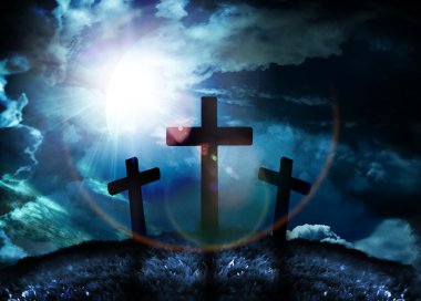 Silhouette of three crosses on a hill clipart