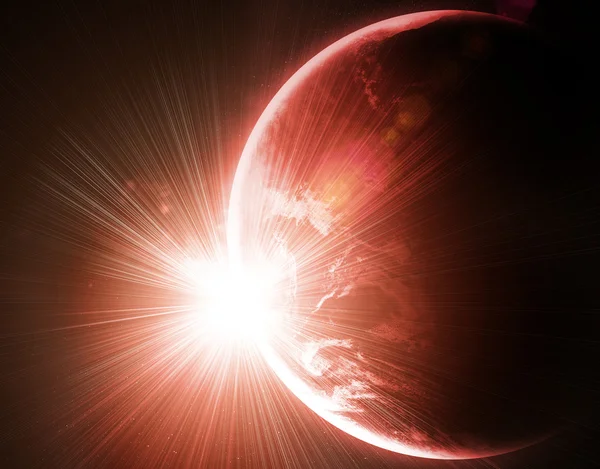 Планета с вспышкой солнца, абстрактный фон — стоковое фото