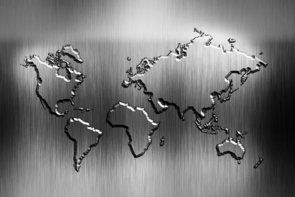 금속 배경으로 세계 지도 — 스톡 사진