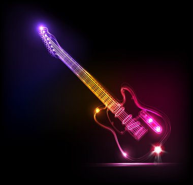 Vector neon guitar, grunge music clipart