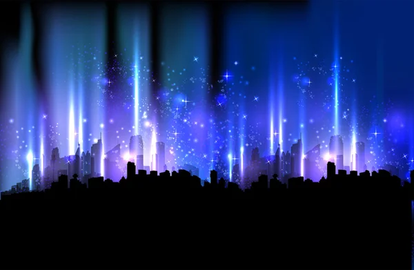 Città colorata di notte, sfondo vettore di progettazione della luce — Vettoriale Stock
