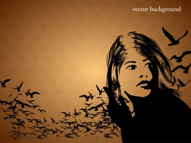 Portrait of Woman with birds clipart