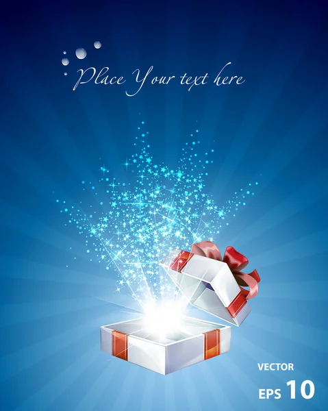 Ouvrir explorer cadeau avec fond d'étoiles — Image vectorielle