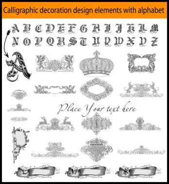 Kaligrafi dekorasyon tasarım öğeleriyle alfabesi