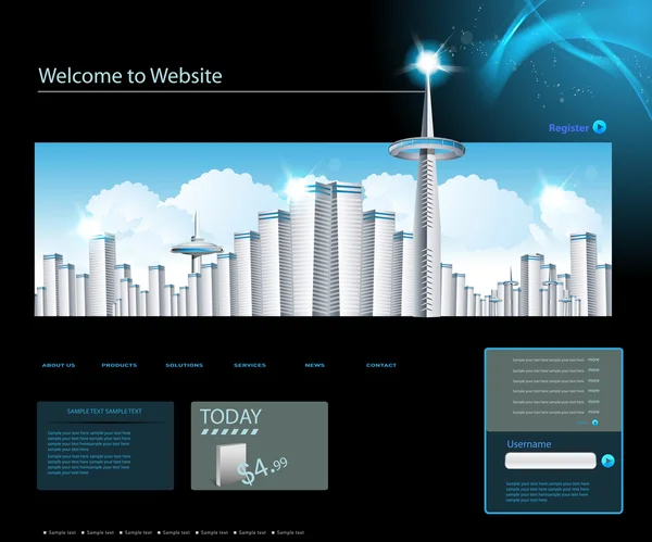 Webbmallen med modern affärsstad — Stock vektor