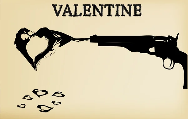 Tarjeta San Valentín y pistola — Vector de stock