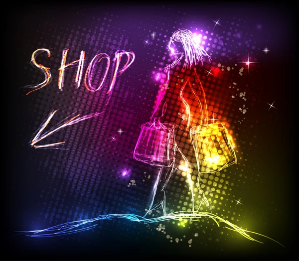 Lady shop ljusdesign — Stock vektor