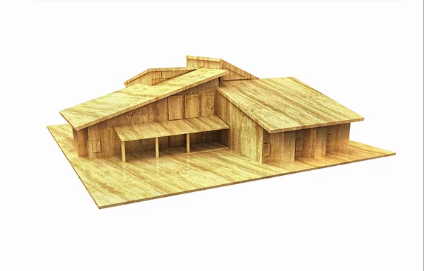 Vykreslení 3D počítačové dřevěné konstrukce domu — Stock fotografie