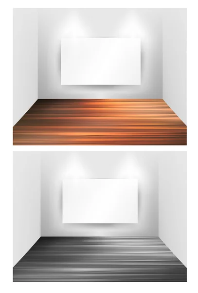 Muzeum galerie interiéru rámce s dřevěnou podlahou, snadno upravitelné — Stockový vektor